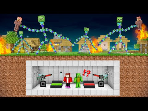 JJ and Mikey Built Underground Base With ZOMBIE TITAN Defense in Minecraft - Maizen