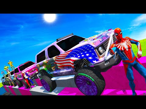 Desafio Loonga Parcour com Heróis e Homem Aranha! Crazy Сhallenge on BIG CARS and Epic Sounds GTA 5