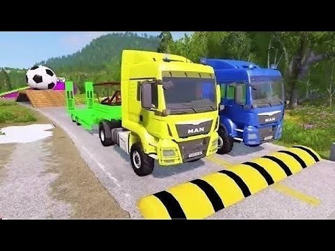 Double Flatbed Trailer Truck Vs Speedbumps Train Vs Cars Beamng.drive In Reverse!  #2