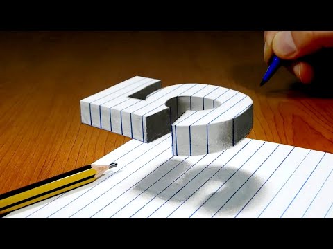 3D Trick Art On Line Paper, Floating Number 5