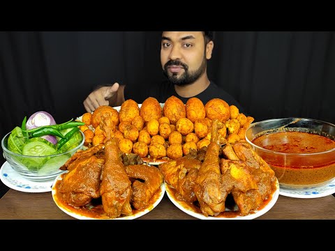 SPICY COUNTRY CHICKEN CURRY,  EGG CURRY, GRAVY, RICE, SALAD MUKBANG ASMR EATING SHOW | BIG BITES |