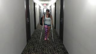 She Uses crutches for the first time!