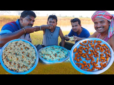 Egg Chicken Fried Rice cooking and eating | River side picnic video | Village Cooking Vlog