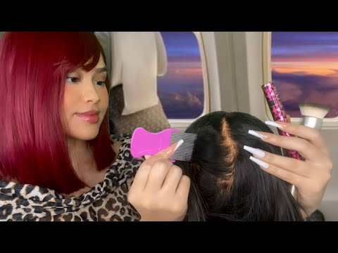 ASMR Jersey Lady On the Airplane Gives U Lice Check & Scratch + Does Your Makeup ✈️ RP, light gum