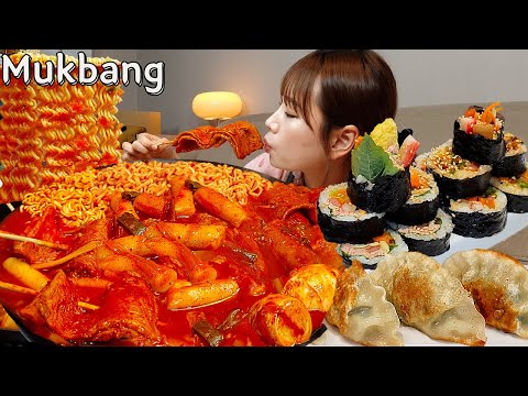 🍙직접만든 참치김밥,라볶이,군만두 먹방🥘 김밥에 떡볶이는 국룰 😋 Ft.하이볼 한식 분식 먹방 요리 TTEOKBOKKI MUKBANG ASMR EATINGSHOW REALSOUND