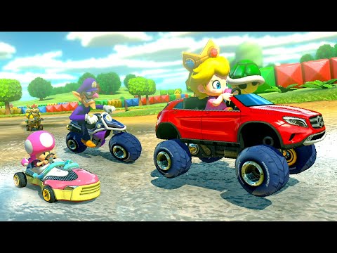 MarioKart 8 Baby Peach drives Mercedes GLA Bowser Waluigi DK Jungle Tanooki Mario Toadette Morton