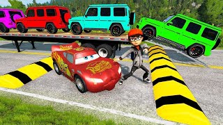 TRANSPORTING PIXAR CARS & FRUITS WITH COLORED & JOHN DEERE vs CLAAS vs TRACTORS - BeamNG.drive #962