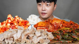 [와차밥] 항정살수육 볶음김치 마늘김치 갓김치 먹방 Boiled Pork Belly & Kimchi ASMR MUKBANG REAL SOUND EATING