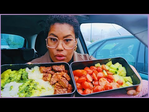 STEAK, CAULIFLOWER, BROCCOLI, CUCUMBER SALAD MUKBANG