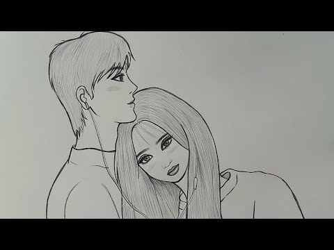 dessin au crayon très facile d'un couple amoureux 💔