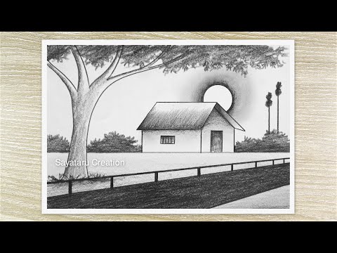 Beautiful Sunset Scenery Drawing with Pencil, Pencil Drawing for Beginners