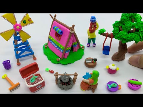 DIY How to make polymer clay miniature House, Kitchen set, Windmill, Tree| EASY clay tutorials