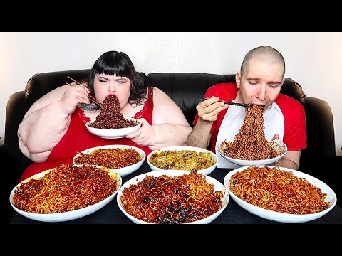 EATING THE WORLD'S SPICIEST BLACK BEAN NOODLES WITH HUNGRY FAT CHICK • Mukbang & Recipe