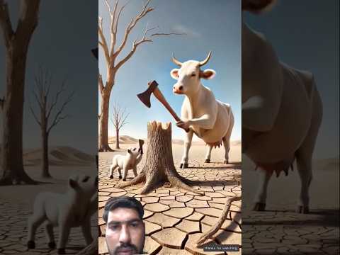 The cow and her calf built a tree house 😭 #ai #cow #monkey