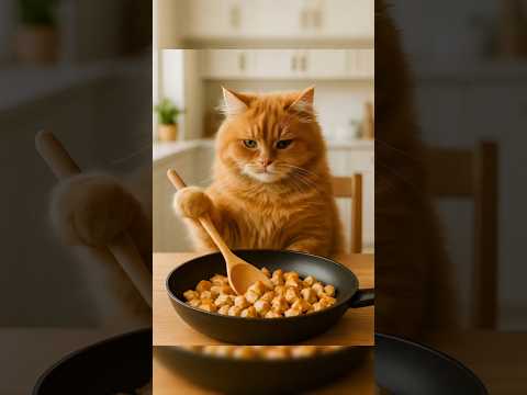 cute little cat enjoying delicious food #cat