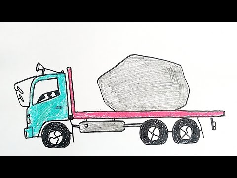 Cara Menggambar Mobil Truk Hino Lagih Angkut Batu Bessar sampe Bannya kempes - Menggambar Truck