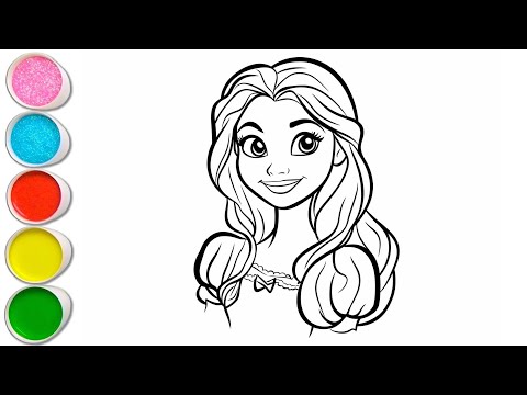 Cute Princess Belle Drawing for kids, Painting & Coloring for kids, Toddlers | Let's Draw Together