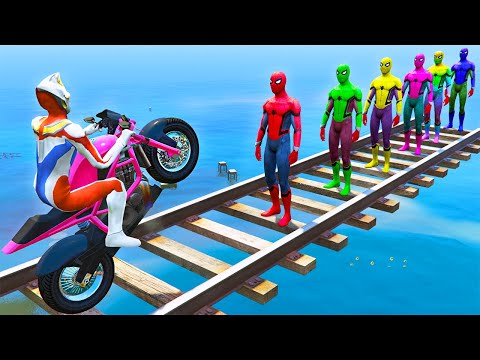 GTA 5 Water Ragdolls RED SPIDERMAN VS UltraMan (Euphoria Physics, Ragdolls Fails and Funny Moments)