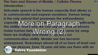 More on Paragraph Writing (2)