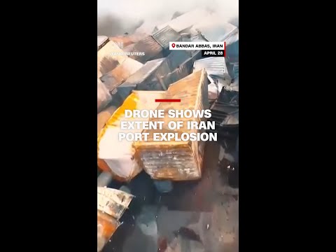 Dramatic drone video flies through destruction left by blast at Iran’s port