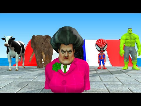 Gorilla, cow, elephant, Spidey and Hulk. Funny Animals Animation