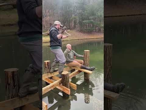 Dock Building Part 1 - hammering in these locust posts!!! #dockbuild #ponds #construction #hardwork