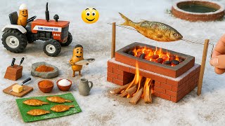 Diy Mini Brick Stove for cooking tiny fish  I Village Life Mini BBQ Science project @sanocreator