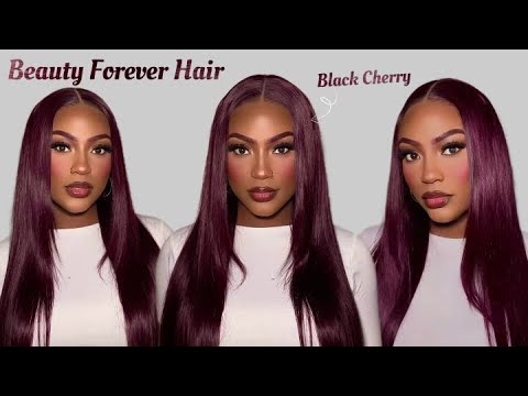 HIGHLY RECOMMEND! THE MOST🍒BLACK CHERRY PRE-EVERYTHING WIG FOR BEGINNERS | BEAUTYFOREVER HAIR