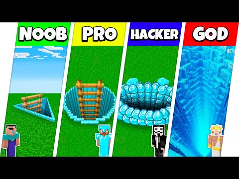 Minecraft Battle: NOOB vs PRO vs HACKER vs GOD: DIAMOND TUNNEL PIT HOUSE BUILD CHALLENGE / Animation