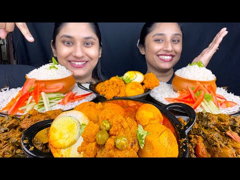 Eating Spicy Anda Gopi Aloo Matar Curry, Palak Sabzi with Rice Challenge| Food challenge| Punishment