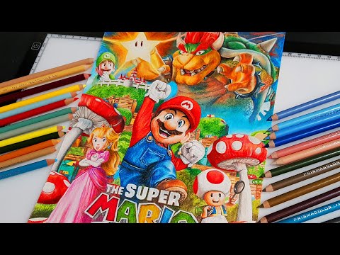 INSANE Super Mario Bros Movie Poster Drawing! Colored Pencil Drawing - How To Draw Realistic Art