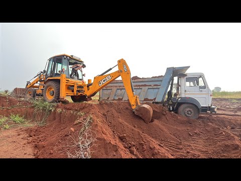 🟠JCB 3DX Xpect Backhoe & Tata Truck Loader Working | Excavation & Mud Excavation with JCB 3DX Xpect🟡