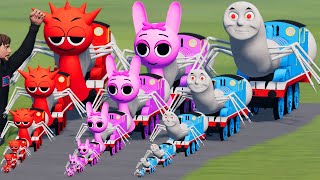 Big & Small CURSED Sprunki Pinki the Train vs Thomas the Train vs Raddy vs MrBeast | BeamNG.Drive