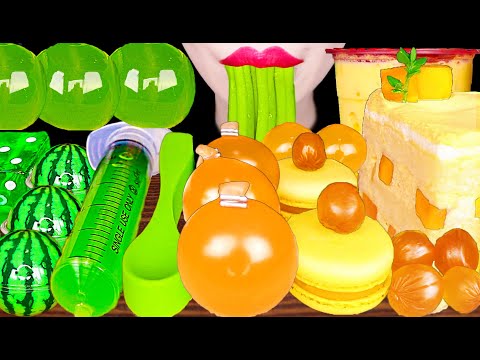 ASMR Fruit Jelly Edible Spoon Jello Shooter Cake 먹는 숟가락 젤리 주사기 케이크 먹방 Mukbang, Eating