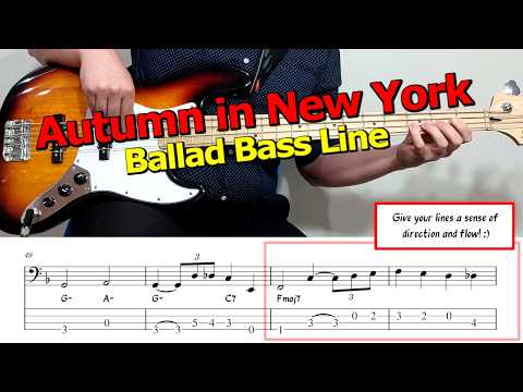 "Autumn in New York"🎤 Ballad Bass Line 🎵 Bass Guitar Lesson 🎸