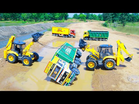 Double๐ฑ TATA Container Evergreen DHL @ccident Mud Pond Water Pulling Double JCB Power Crane ? CS Toy