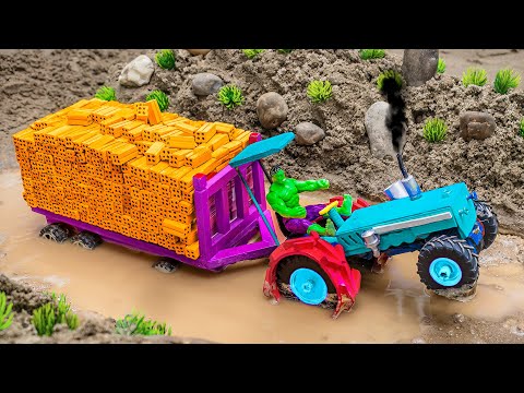 diy tractor heavy truck stuck in mud with Bricks | science project part 3