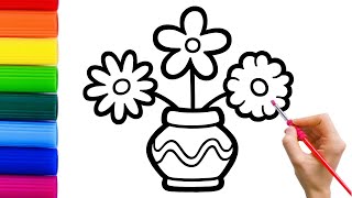 How to draw flower pot for kids