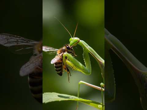 The beautiful war of survival of the mantis captures the worker bee