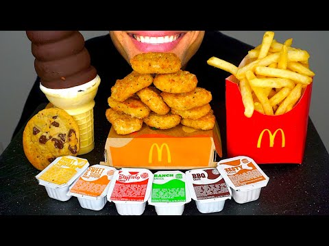 MCDONALD'S CHICKEN NUGGETS ICECREAM CONE DIPPED CHOCOLATE CRISPY FRENCH FRIES BIG BITES ASMR MUKBAN