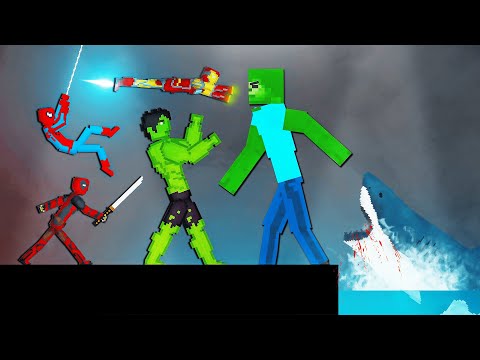 Super Heroes vs Giant Zombie on Sea With Shark in People Playground