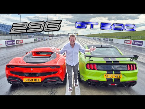 Ferrari 296 GTS vs Ford Mustang GT500: Santa Pod Drag Race Showdown