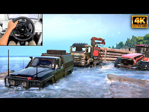 Toyota Land Cruiser 60 UTE | Towing a Stuck Logging Truck | SnowRunner| Thrustmaster T300RS gameplay