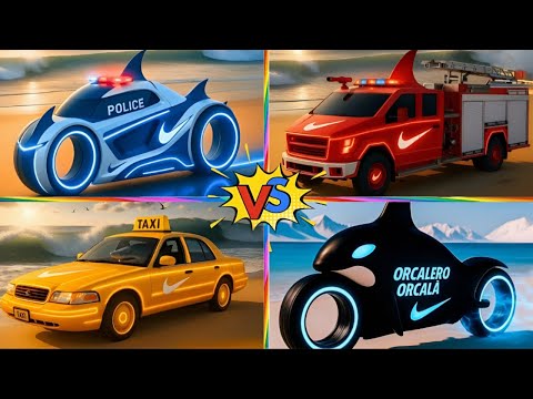 MEGA SHARK 🦈 vs POLICE 🚓 vs FIRE 🚒 vs TAXI 🚕 | Tiles Hop EDM Rush