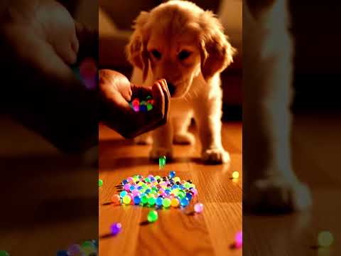 puppy + small colorful marbles 🐶 🌈 #asmr #puppy #satisfaction #reverse video