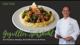 Vegan kochen: Gegrillter Spitzkohl mit Trauben, Senfjus, Kartoffelcreme & Pilzen