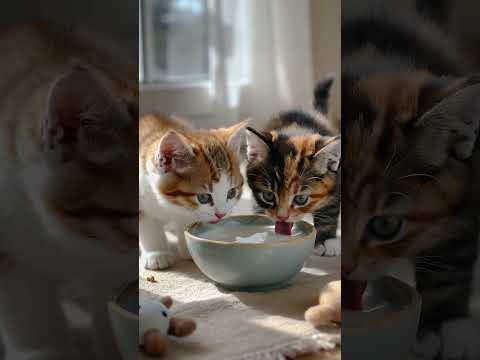 Cute kittens drinking milk 🥛
