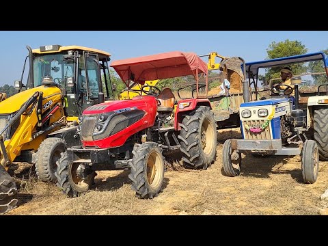 Mahindra 415 DI Tractor And Swaraj Tractor Working With JCB 3DX Backhoe Machine For Road Making