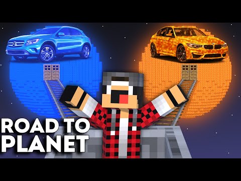 I found ROAD TO WATER MERCEDES planet vs LAVA BMW planet in Minecraft ! SECRET PLANET !