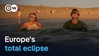 YouTube video thumbnail: Millions Watch as Rare Solar Eclipse Darkens Spain and Iceland